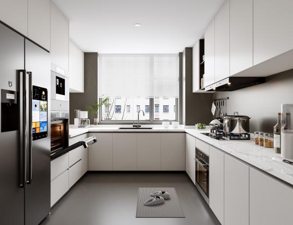 Modern Wood Grain Stone Surface Melamine Customized MDF Kitchen Cabinetry