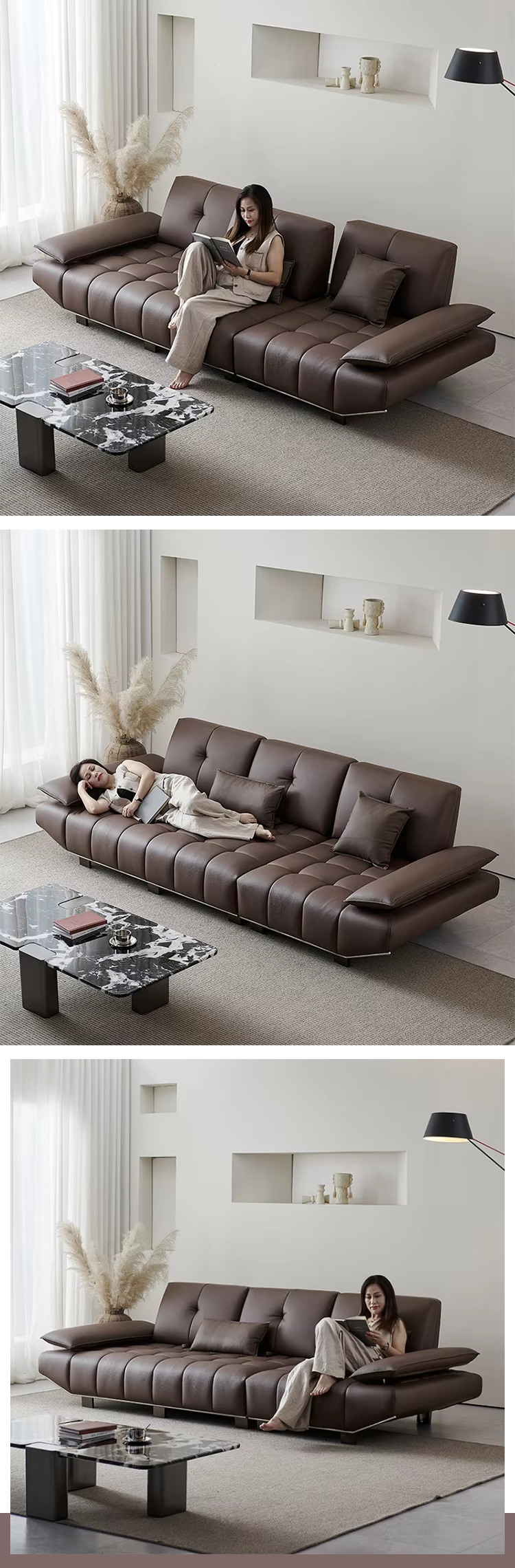 Italian Luxury Living Room Sofa Minimalist Style Ultra-Wide Seat Removable Backrest Adjustment Convertible Luxury Sofa