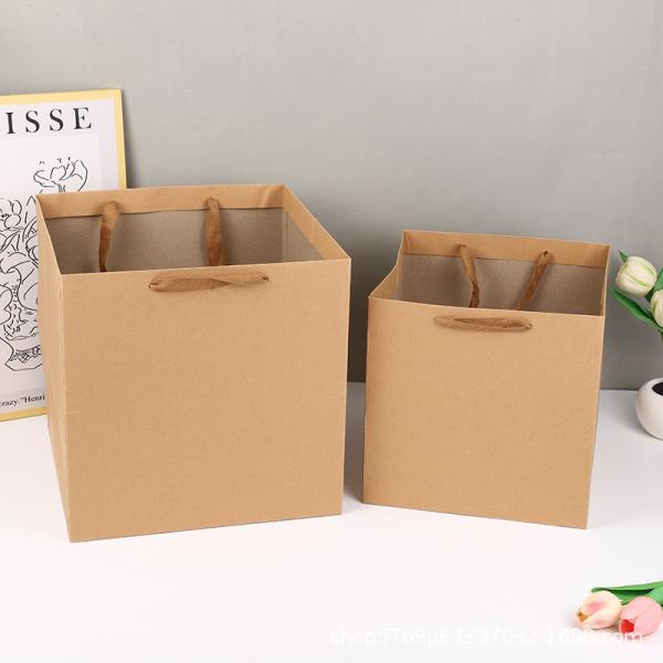Square Packaging Large Flower Bouquet Bag Thickened Kraft Paper Handbag
