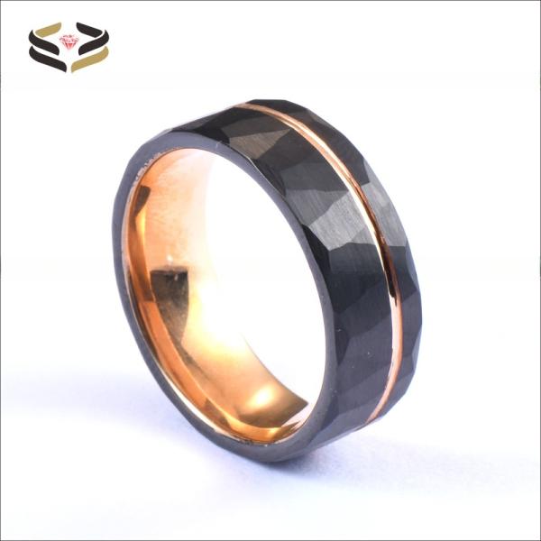 Dome Edges Tungsten Wedding Band 8mm Geometric Black And Rose Gold Plated