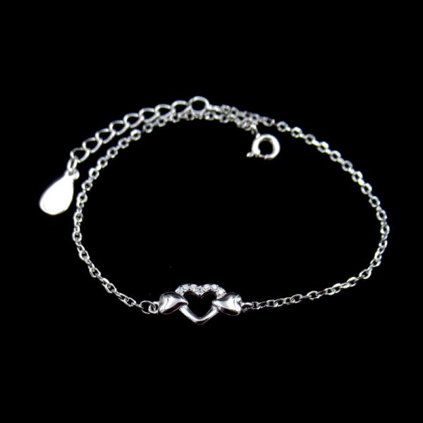 Luxury 925 Sterling Silver Jewelry , Cubic Zirconia 925 Silver Heart Bracelet
