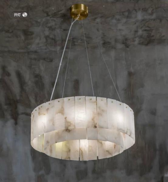 Tout le cuivre léger luxe marbre naturel créatif nouveau modèle chinois salon salle à manger lustre circulaire