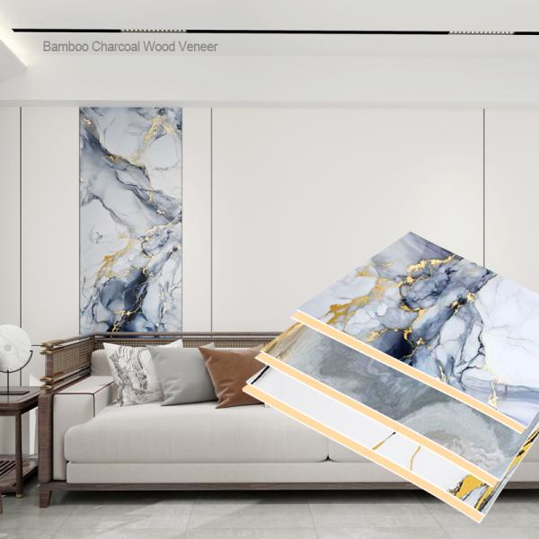 Panneau mural en bambou moderne en charbon de bois en marbre imperméable à l'eau et au feu Veneer en bois pour la décoration murale de la villa et du bureau du ménage