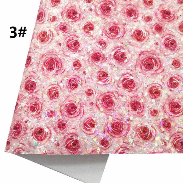 Pink 100% PU Leather Printed Gretel Rose Flower Polyurethane Imitation Leather
