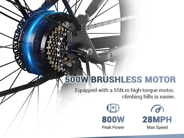 26'' Step-Thru Commuting E-Bike 36V 800W Motor 60km Range Lightweight Metal Frame 7 Speed Lithium Battery 750W Motor 7 Speed