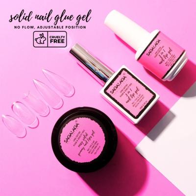 Vegan Solid Nail Tips Gel Glue in Jar 8-free False Fake Soak Off Soft Gel Nail Extension Tips Glue Applicator Long-lasting