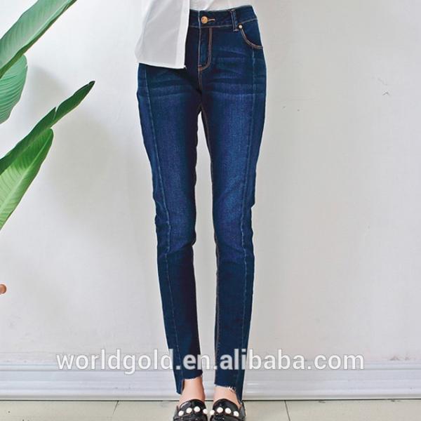 Custom Women A LINE Damaged Denim Skirt With Pearls And Frayed Hem