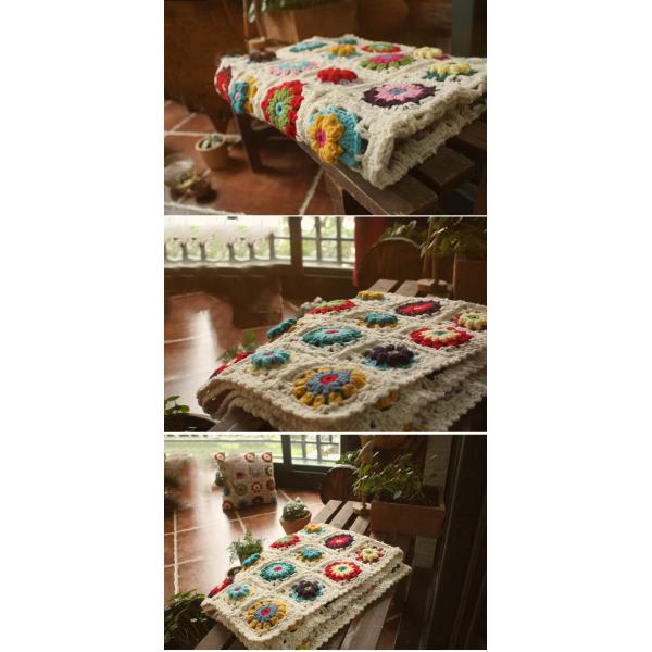 Y-Z 80*60 Vintage Retro Boho Crochet Afghan Granny Flower Decorative comfort Throw Blankets for Home Decor