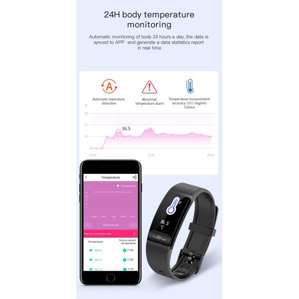 NRF52832 Chip Sport Smart Body Thermometer Bracelet For Men Women