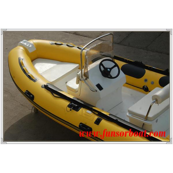 Yellow 14ft Fiberglass RIB Inflatable Rescue Boat With Outboard Motor