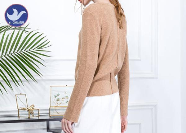 Mock Neck Rib Ladies Wool Jumpers Long Sleeves Slit Cuff Sweater Anti - Shrink