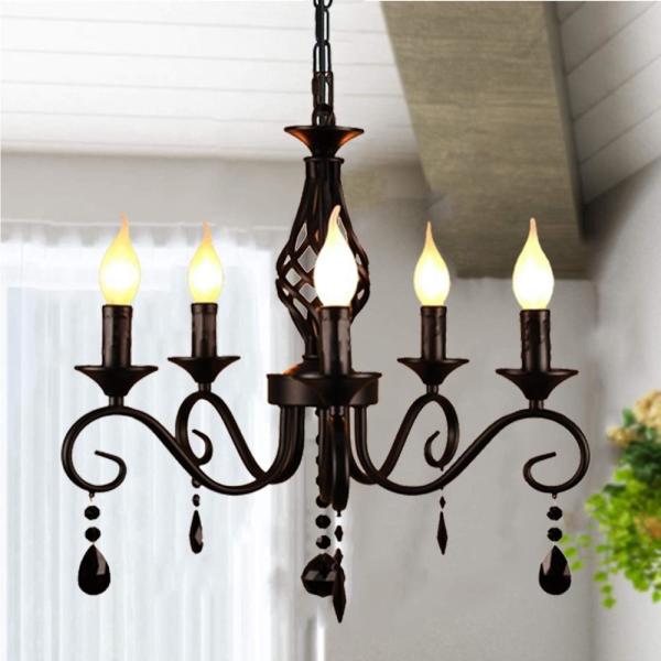 LED Metal Chandeliers 5 Lights Black Crystal Candle Chandelier Industrial Chandelier(WH-CI-134)