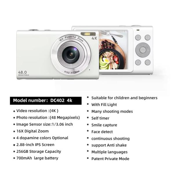 Portable CCD Mini 4K HD Digital Video Camera Camcorder 2.88 Inch For Youtube