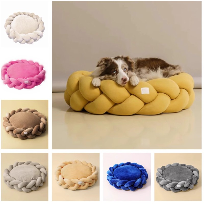 Modern Fashion Portable Pet Bed Comfortable Extra Warm Woven Cat Dog Nest Soft Chunky Knit Braid Faux Fur Washable All Seasons