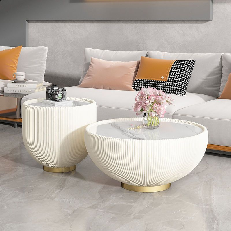 Modern Design Iron Frame Sofa Side Table with Sponge PU Base Bowl-Shaped Rock Plate Top for Tea Coffee Living Room Furniture