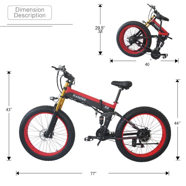 EU Quality 26x4.0 inch Fat Tire Folding E-Bike 1000W Motor 13AH Lithium Battery 21-Speed Electric Bike Dual Crown Downhill Fork