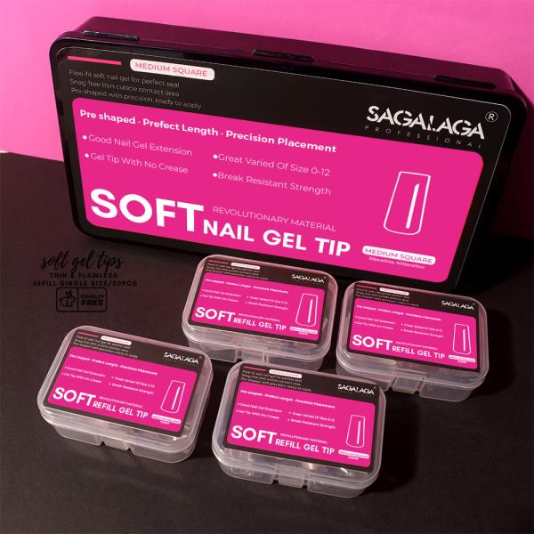 Square Clear Soft Gel X Toe Stiletto Press on Nail Extension Tips Display Coffin Full Cover Nail Tip Refill Box in 50pcs