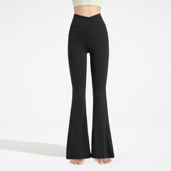 High Waisted Lady Flare Yoga Leggings with Pockets Navy Blue Tummy Control