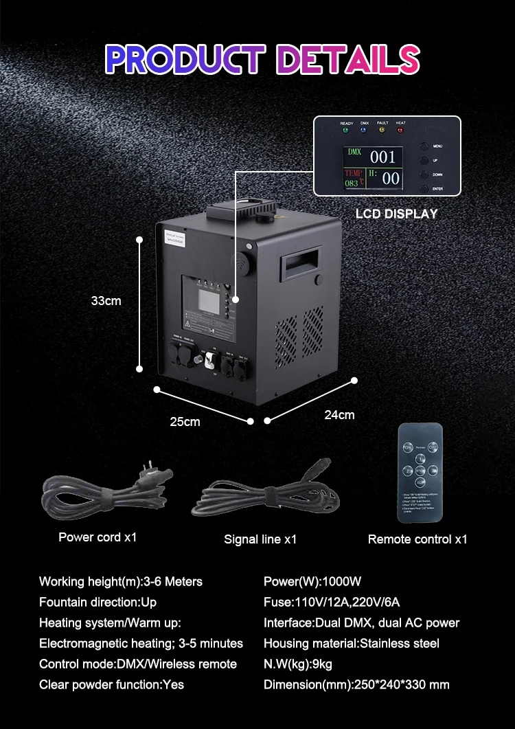 IP65 Waterproof 1000W Cold Spark Machine DMX512 Outdoor Stage Fountain for Wedding Party Event 3-6M Height