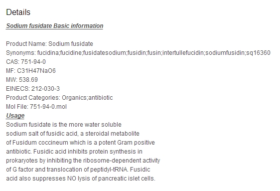 Anti drug-fast Fusidate Sodium CAS NO.:751-94-0