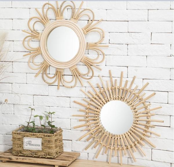 Handmade Craft Design Home Modern Lovely Woven Framed Wall Wood Wicker Willow Rattan Mirror Home Decorations