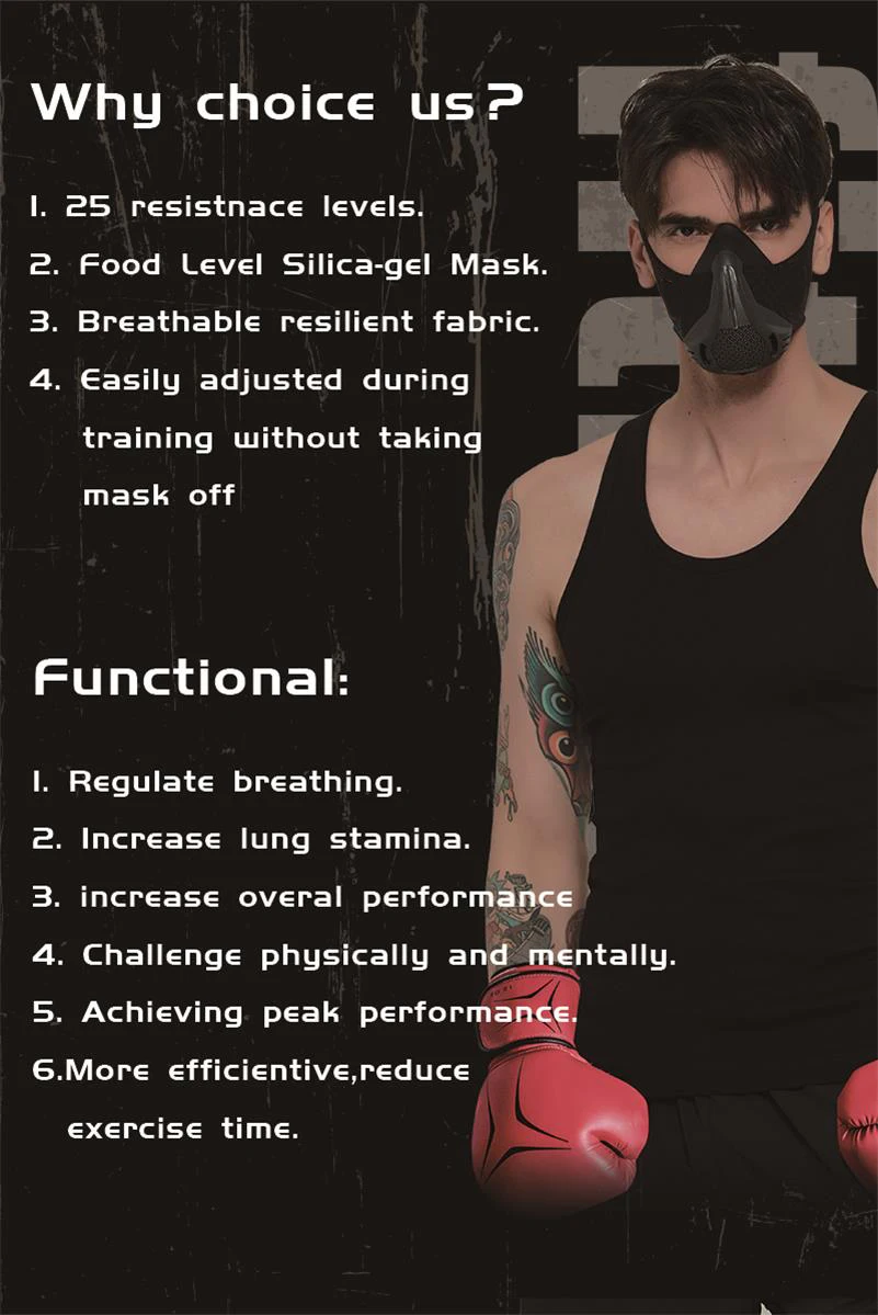 Высокопоставленный тренажерный зал Фитнес Спорт Бег Тренировка Тренировка Маска 25 уровней настроить логотип