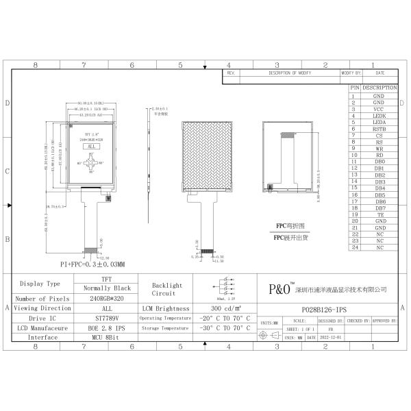 Polcd 2.8 дюймовый LCM дисплей IPS Экран 240x320 Разрешение MCU 8-битный интерфейс 24pin TFT LCD Модуль