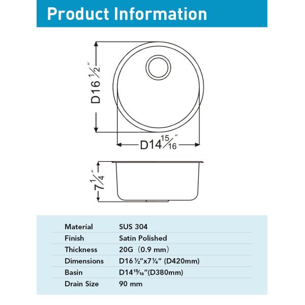 20 Gauge Stainless Steel Kitchen Sink Dual Mount With Satin Polished Finish