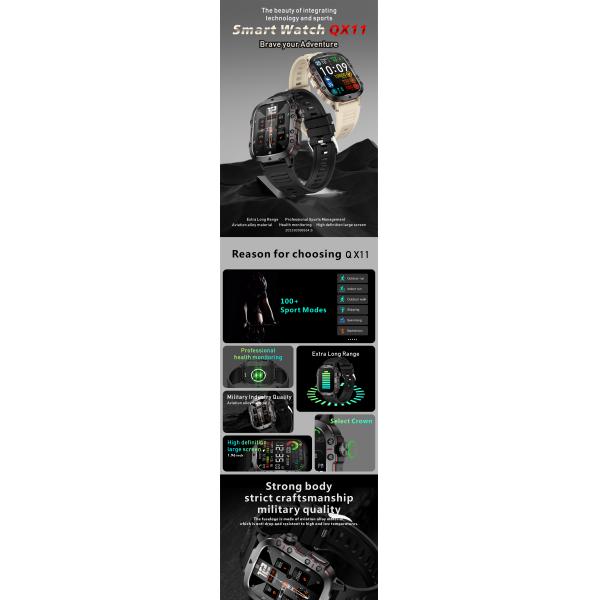 QX11 Android Sport Smart Watch Outdoor Waterproof BT Call 420mAh Blood Pressure