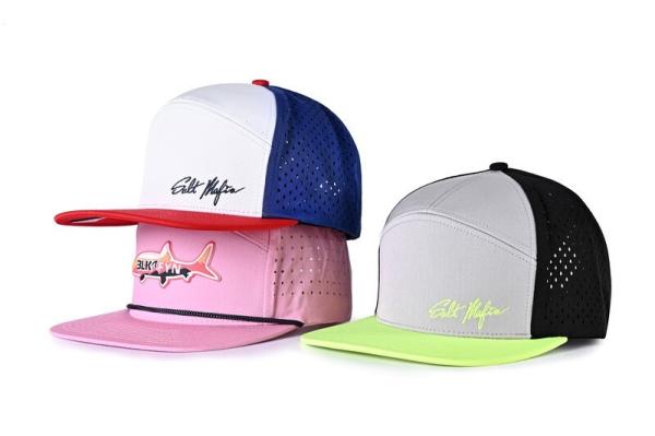 ODM Cotton 6 Panel Snapback Cap Flat Bill 7 Hole Snapback Closure