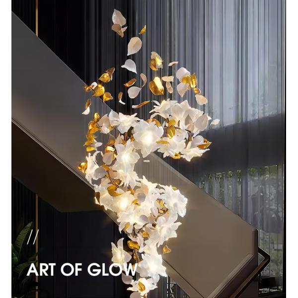 Медь + Имитация Нефритовые цветы Светлая роскошная гостиница Лофт Вилла Кристальная лестница Люстра