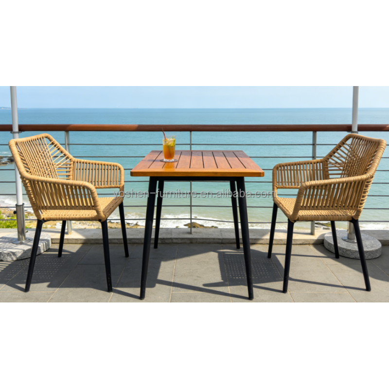 Yoshen Stackable Outdoor Hand Woven Rattan Chair Black Frame for Patio Cafe Commercial Use