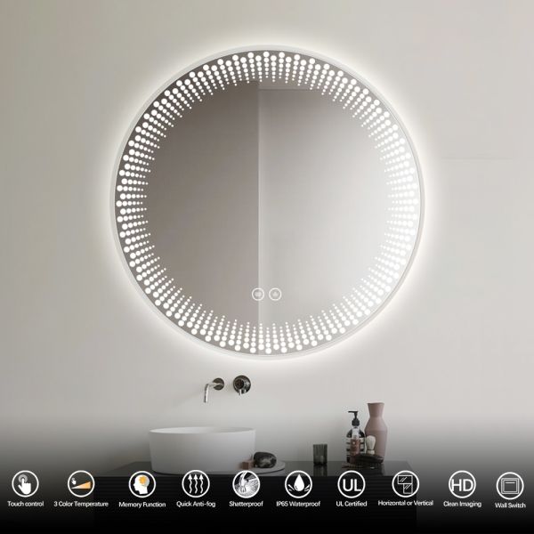 Commercial Round LED Backlit Mirror Customized Irregular Hotel Vanity Mirror