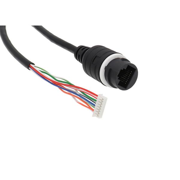 IP67 waterproof RJ45 cable assemblies black built in LED indicator, with1.25mm pitch