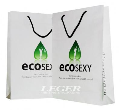 White Printed Shopping Bags With Handles  , Promotional Paper Grocery Bags
