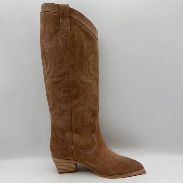 Brown soft cow suede genuine leather Womens Dress Boots，TPR outsole with abs heel