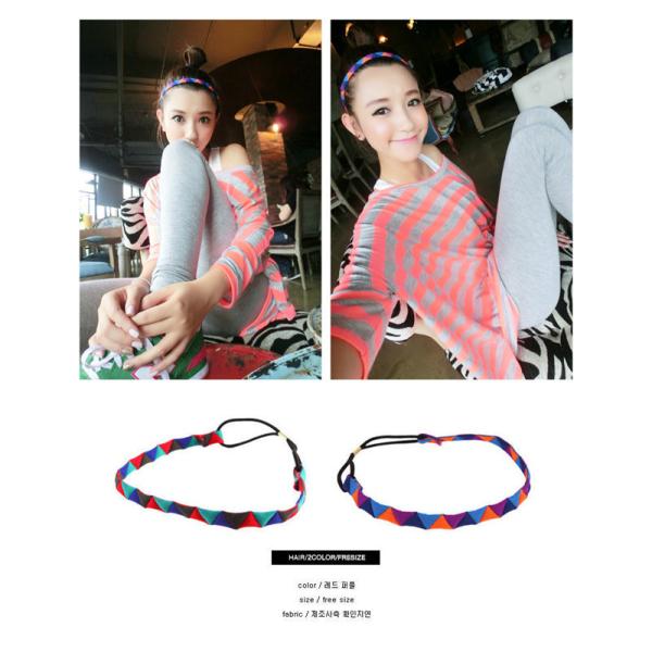 Korean version of the brightly colored triangle geometric stitching headband hair band