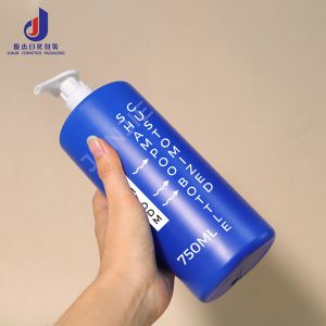 Custom Flat Shoulders 32oz Empty Blue HDPE 1L Shampoo Hair Care Plastic Bottle