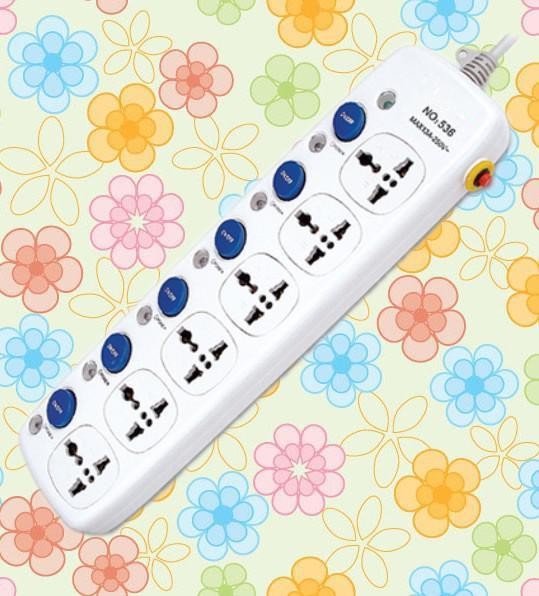 universal power strips 6 way extention socket with overload protection