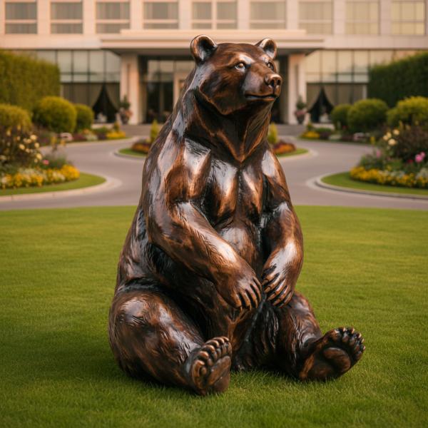 Large Bronze Bear Sculpture for Outdoor Garden Realistic Sitting Brown Bear Statue Custom Metal Animal Art Decor for Park Villa