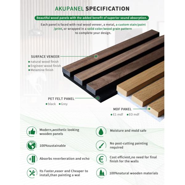 Meeting Rooms Acoustic Slat Wood Panels High Density 3 Side Akupanel Customized