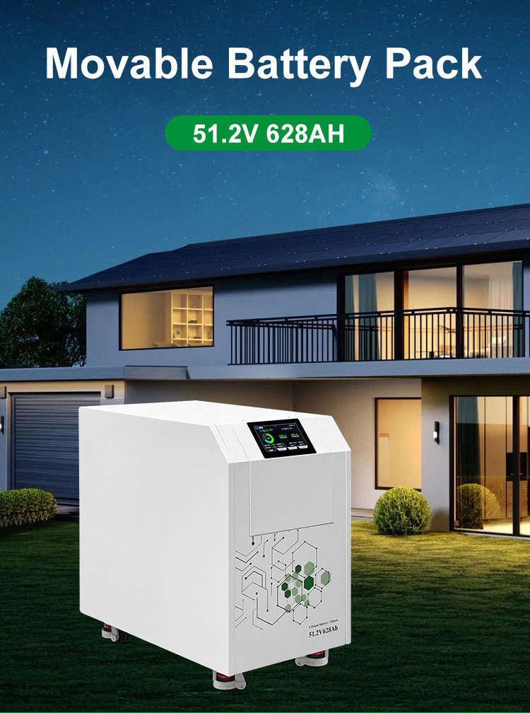 51.2V 628Ah 32kWh Movable LiFePO4 Home Energy Storage Battery with Touch Screen, Built-in BMS, Wheels, CAN RS485 Communication for Residential Solar System