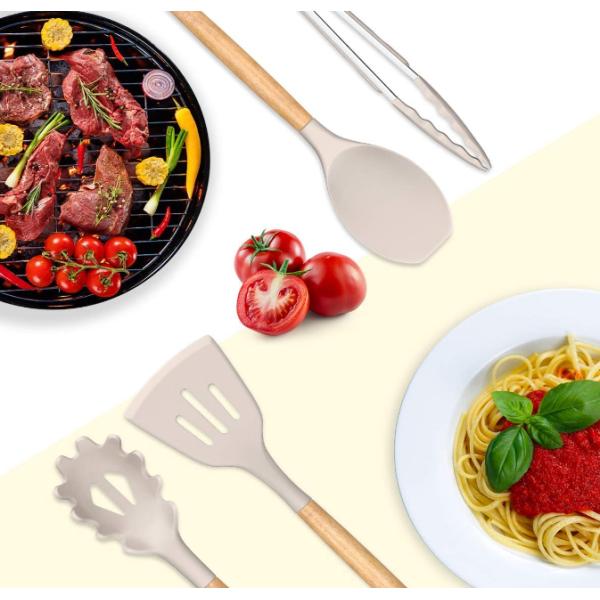White Silicone Utensils With Wooden Handles Rustproof Scaldingproof