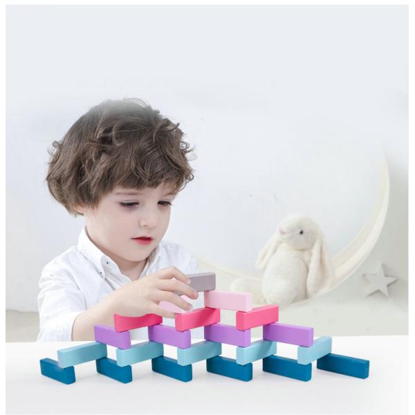 Equilibre 48pcs coloreó bloques de madera del dominó apiló los juguetes educativos del arco iris