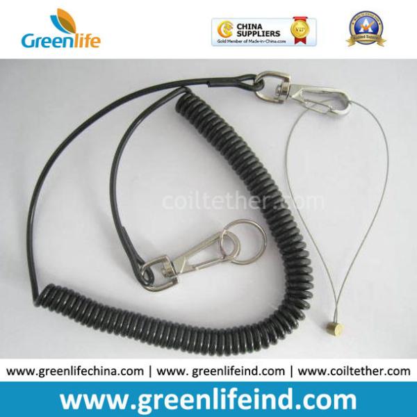 Safety Scaffolding Spanner Tools Leash Translucent Black 15cm Spring Steel Coil Lanyard Strap