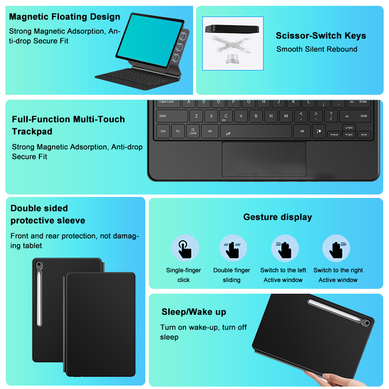 Premium BT Magnetic Keyboard Case With Touchpad Customize Language PU Leather for Tab S11 11 Inch 2025