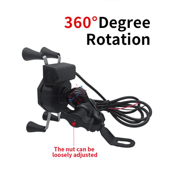 DC5V 2A Nylon Metal Motorcycle Phone Holder With Usb Charger