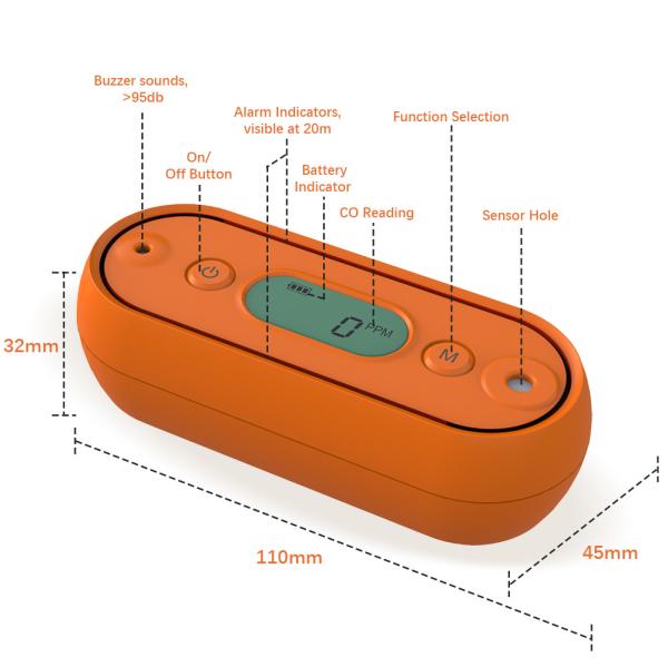 IP67 Handheld Portable Carbon Monoxide Alarm CO Gas Detector For Basement Garage