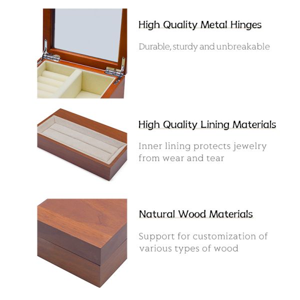 Walnut Square Wooden Velvet Small Thin Flat Ring Box for Wedding