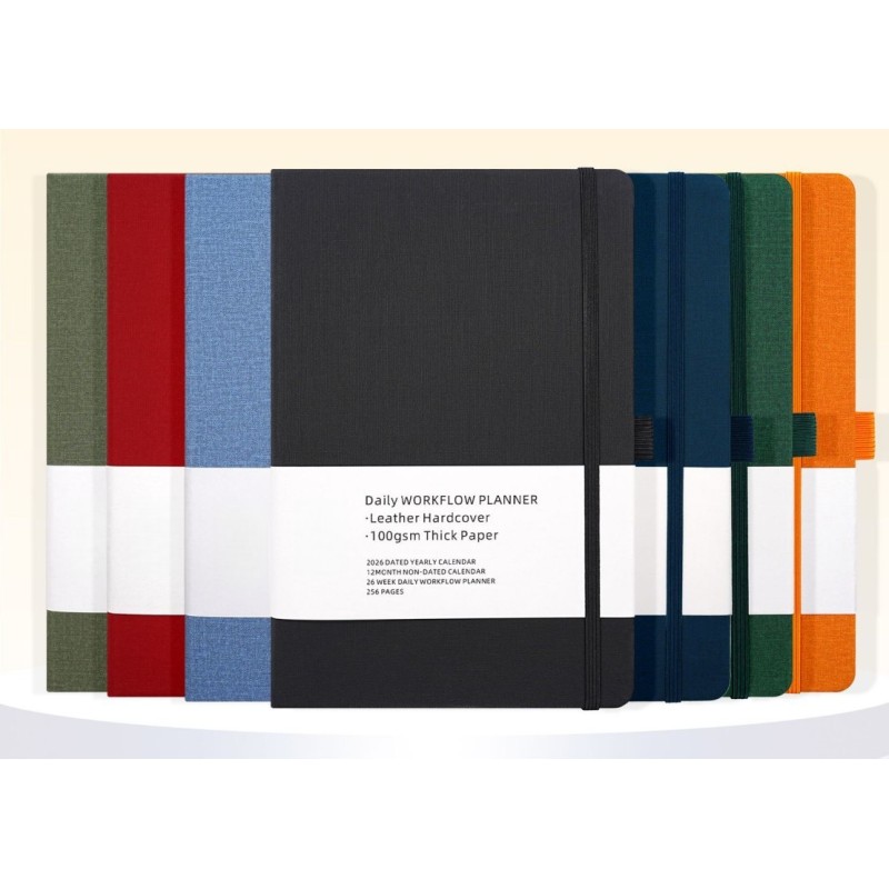Custom PU Leather Hardcover schedule Daily Weekly Planner A5 Undated Business Notebook